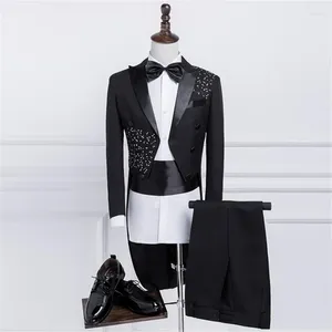 Męskie garnitury Czarne Mariage Groom Wedding Equins for Men Tuxedo Blazer Boys Prom Fashion Slim Masculino Najnowsze projekty spodni