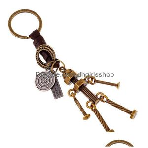 Nyckelringar Punk Moverble Screw Bolt Robot Key Ring Bronze Keychain Bag Hangs Holders Fashion Jewel Will och Jewelry DHMRT