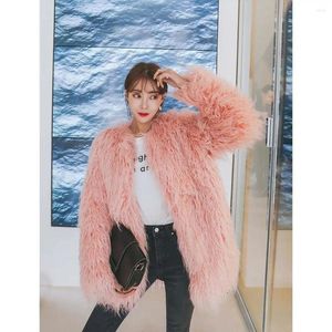 Pele feminina 2023 casaco de alta qualidade o pescoço moda utumn inverno falso elegante ovelha artificial jaqueta cor sólida q72