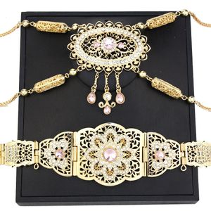 Other Fashion Accessories Sunspicems Algeria Waist Belt Chest Chain for Women Gold Color Morocco Bride Jewelry Sets Women Dress Caftan Belt Body Chain 231013