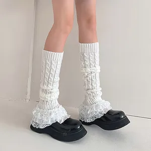 Women Socks Y2K Lace Knitted Lolita Multi-layer Twisted Striped White Cover Pile Pantyhose For Friend Gifts