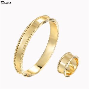 Donia jewelry luxury bangle party European and American fashion four-leaf clover glossy titanium steel designer bracelet ring set 2915