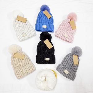 Warme Wintermützen, Designer-Beanie, Weihnachtsmützen, taillierte Hüte, Plüsch- und verdickte Bommelmütze, Eimermütze, Strickmütze, Frühlingsschädelkappen, Buchstaben, lässig, 6 Farben