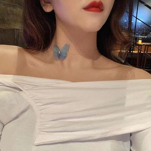 Choker Shiny Butterfly Necklace For Women Exquisite Fishing Line Rhinestone Clavicle Chain Jewelry Ladies Gift 2023