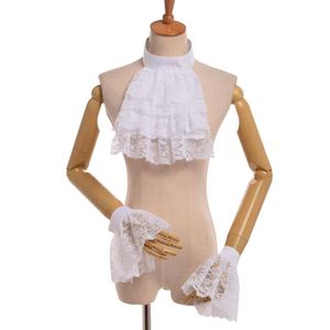 Vintage nobre princesa cosplay laço branco jabot pulseiras vitoriano destacável plissado colar punhos de pulso alta qualidade rápido shipme219m