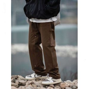 S Trousers Designer Fashion Mandouble Knee Clothes Logging Autumn New Men's Long Straight Tube Trendy Casual Work Pants B01q