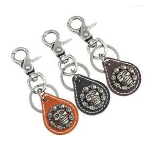 Keychains Vintage Skeleton Head Cowhide Keychain Punk Leather Key Pendant Car Chains Men Jewelry Gifts