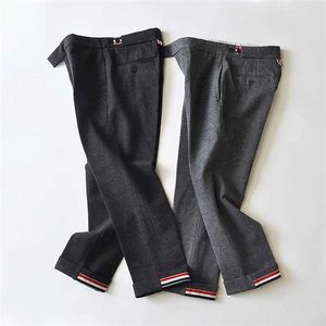 TB Winter New Korean Casual Woolen For Women S Cropped OL College Style Color Stripes Show The Trend Of Slim Straight Leg Pants