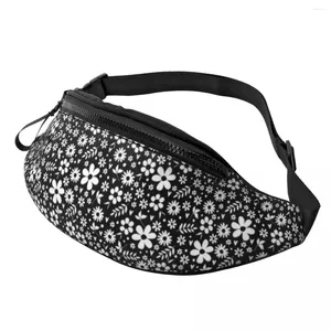 Marsupi Ditsy Borsa floreale Borsa da donna in bicicletta in bianco e nero Confezione in poliestere divertente