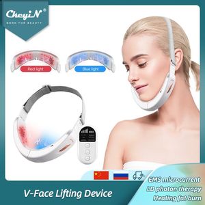 Massageador facial Ckeyin Chin V-Line Up Lift Belt Máquina Azul LED Pon Terapia EMS Face Lifting Emagrecimento Vibração Massageador Duplo Queixo Redutor 231012