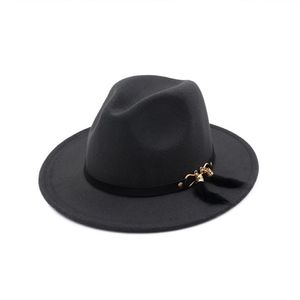 Unisex Pannama Wool Felt Fedora Hats with Feather Fringes Decoration Men Women Wide Brim Jazz Panama Hat Chapeau282S