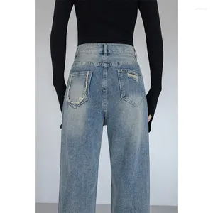 Kvinnors jeans botten blå vintage hög midja mode tunna raka raka mopping byxor gata baggy wide ben byxa damer vår