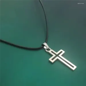 Pendant Necklaces Leather Rope Cross Necklace For Men Women Minimalist Jewelry Male Female Chokers Silver Color