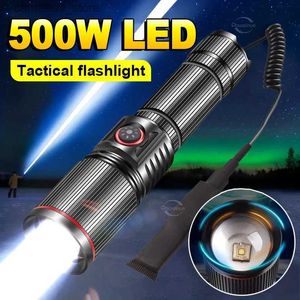 Facklor 8000lm militär taktisk ficklampa laddningsbar LED -fackla 3000 m hög effekt LED -ficklampa kraftfull lykta med råtta svansomkopplare Q231013