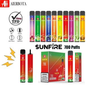 Topp autentisk Sunfire TPD 700 puffs engångsvap 2 ml Förfylld 10 registrerade smaker 0% 20% 30 mg 50 mg E Cigaretter 550mAh Vaper Device Tillverkare Supply Vapor