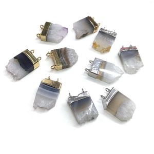 Pingente colares de pedra natural conector irregular forma cristal dois buracos afiação encantos para fazer jóias pulseira colar brinco