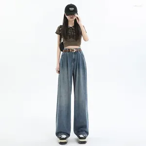 Damen Jeans Baggy Modisch Y2K Freizeit Braun High Waist Streetwear 90S Hose Frauen Hose Gerade Weites Bein H334