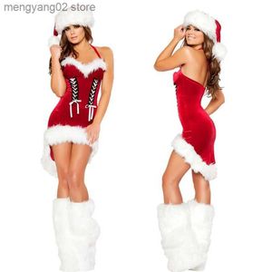 Theme Costume Women Sexy Christmas Come Cosplay Santa Clause Xmas Party Dress With Hat And Leg Cover T231013