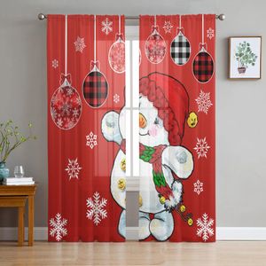 Kurtyna Boże Narodzenie Czerwony Snowman Lantern Lantern Winter Voile Sheer Curtain