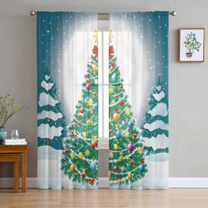 Cortina árvore de natal comemora ano inverno lua voile cortinas transparentes sala de estar cortina de janela de tule quarto decoração de casa 231012