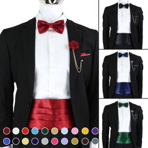 Bow Ties Fashion Mens Cummerbund Bow Tie Brooch Set Black Red Blue Waist Seal For Formal Tuxedo Business Suit Dinner Accessories 231012