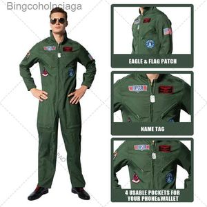 Tema Traje Top Gun Filme Cosplay Uniforme da Força Aérea Americana Halloween Vem para Homens Adulto Exército Verde Militar Piloto Macacão AstronautaL231013