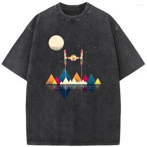 Men's T Shirts Contrast Color Aircraft Short-Sleeved T-shirt 230g Summer Casual Washed Vintage O-Neck Bleached Tshirt