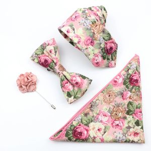 Bow Ties Colorful Cotton Floral Men Tie Brooch Set Pink White Yellow Necktie Bowtie Suit Vintage For Groom Business Wedding Party 231012