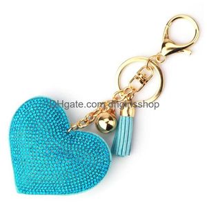 Keychains & Lanyards Gold Crystal Heart Keychain Tassel Charm Carabiner Key Rings Holder Bag Hangs Fashion Jewelry Will And Sandy Drop Dhnzg