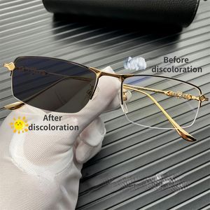 Anti Blue Light Glasses Ultra Light Half Frame Discoloration Lens Business Glasses Can Be Paired with Myopia Frames