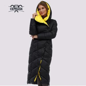 Frauen Unten Parkas CPRASK 2023 Winter Jacke Frauen XLong Mode Warme Weibliche Gepolsterte Stepp Mantel Dicke Baumwolle Mantel Qualität 231012