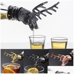 バーツールZinc Alloy Wine Pourer Bar Toolsクリエイティブディアヘッドコルクワインストッパーテーブル装飾用品5ホームガーデンキッチン、ディニDH6SX