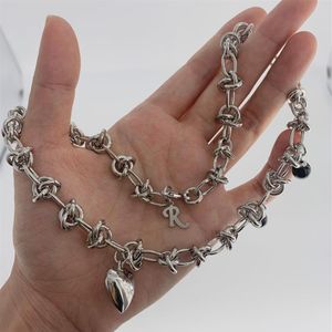 21fw Raf Simons R буква шип любовь асимметричная цепочка ожерелье для мужчин и женщин модный уличный браслет в стиле хип-хоп336h