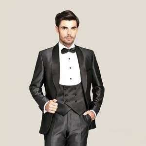 Men's Suits Formal Black Satin Groom Tuxedos Men For Wedding Shawl Lapel Man Blazers Groomsmen Wear Costume Homme Mariage 3Piece