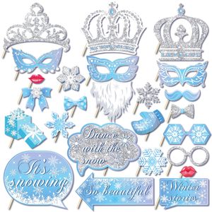 Other Event Party Supplies 25pcs/set Winter Blue Snowflake Crown Christmas Birthday Party Paper Pobooth Props Potaking Prop Baby Shower Party Decors 231013