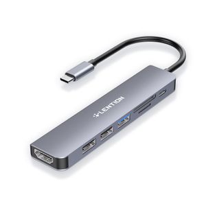 Lention USB C Hub med 100W laddning, 4K HDMI, dubbelkortläsare, USB 3.0 2.0 Kompatibel 2023-2016 MacBook Pro, New Mac Air/Surface, Chromebook, More, Stable Driver Adapter (CE18)
