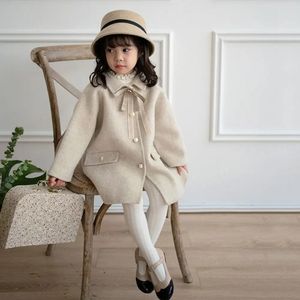 코트 겨울 여자 아기 긴 트위드 재킷 아이 공주 두꺼운 활 싱글 브레스트 어린이 따뜻한 외투 옷 231013