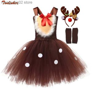 Theme Costume Kids Halloween Christmas Party Dresses Santa Reindeer Come New Year Tulle Princess Tutu Dress With Headband set T231013