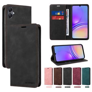 S24 Anti-theft Brush Wallet Cases For Samsung S23 FE A15 A05S A05 M14 A54 A34 A24 A14 A04E A73 A53 A33 S22 Ultra PU Leather Suck Magnet Closure Card Holder Flip Cover Pouch