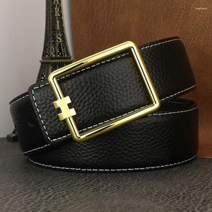 Gürtel Hohe Qualität Designer Square Slide Schnalle Männer Vollnarbenleder Mode Luxus Braun Junge Ceinture Homm