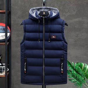 Männer Westen Marke Männer Mit Kapuze Warme Ärmellose Weste Jacken Winter Mode Männlichen CottonPadded Mäntel Männer Westen 231012