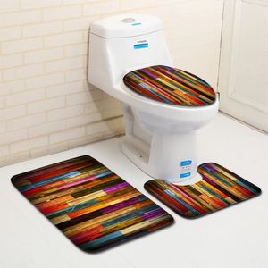 Toilet Seat Covers Wood Grain 3pcs set Toilet seat Cover Home Decoration Carpet Absorbent Non-Slip Bathroom mat set printing Doormats Flannel Rug 231013