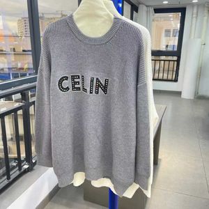 23 Autumn Colorful Letter Hot Diamond Willow Nail Knitted Sweater Women's Round Neck Lazy Relaxed Casual Versatile Top