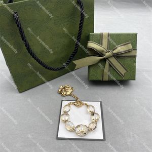 New Crystal Flower Bracelets Gold Floral Pendant Bracelet Interlocking Letter Bracelets With Box