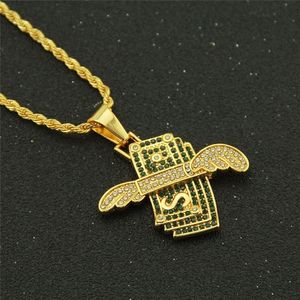 Hip Hop Bling Flying Cash Iced Out Rhinestone Necklaces & Pendants For Men Women Jewelry Charm Chain Pendant2177