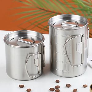 Canecas portátil de aço inoxidável copo de café de cerveja com tampa caneca de leite 500ml água potável dobrável acampamento ao ar livre drinkware presente 231013