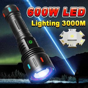 Facklor Ultra Praftfulla LED -ficklampa 18650 Taktisk fackla Typ C -laddningsbara flash -lampor XHP360 Camping Lantern Waterproof Hand Lamp Q231013