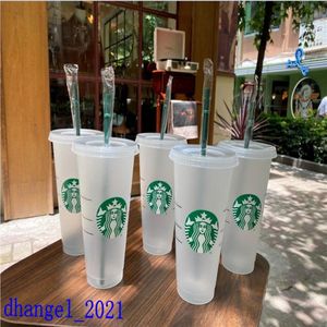 Starbucks Mermaid Goddess 24oz 710ml Plastic Mugs Tumbler Lid Reusable Clear Drinking Flat Bottom Pillar Shape Straw Bardian Cups 213F