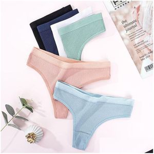 Calcinha feminina calcinha sem costura senhoras com nervuras de algodão tanga simples cintura baixa bikini briefs esportes meninas roupa interior plus size app otbc2