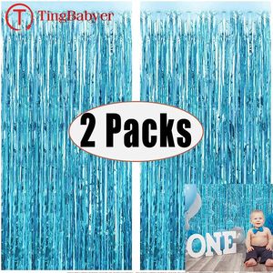 Other Event Party Supplies 2Pack 1X2M Blue Rain Tinsel Curtain First Happy Birthday Decoration Adult Kids Baby Boy Girl 1st One Year Party Garland Decor 231013